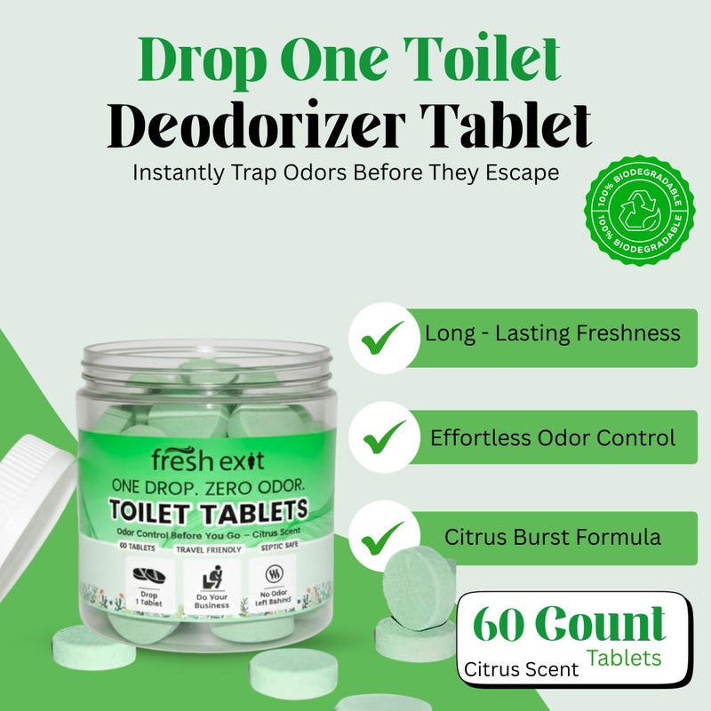 FreshExit Toilet Deodorizer Tablets â€“ Drop One In and Go â€“ 60 Count Citrus Scent â€“ Odor Elimination for Bathroom â€“ Replaces Toilet Spray â€“ Long Lasting â€“ Fresh Bowl Freshener - Image 3
