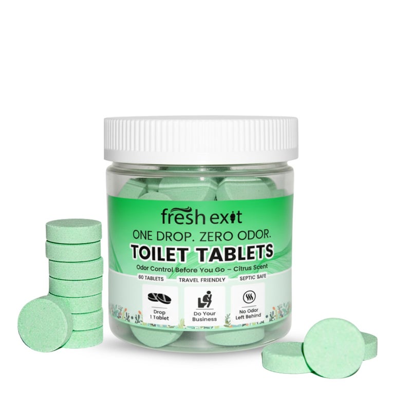 FreshExit Toilet Deodorizer Tablets â€“ Drop One In and Go â€“ 60 Count Citrus Scent â€“ Odor Elimination for Bathroom â€“ Replaces Toilet Spray â€“ Long Lasting â€“ Fresh Bowl Freshener - Image 1