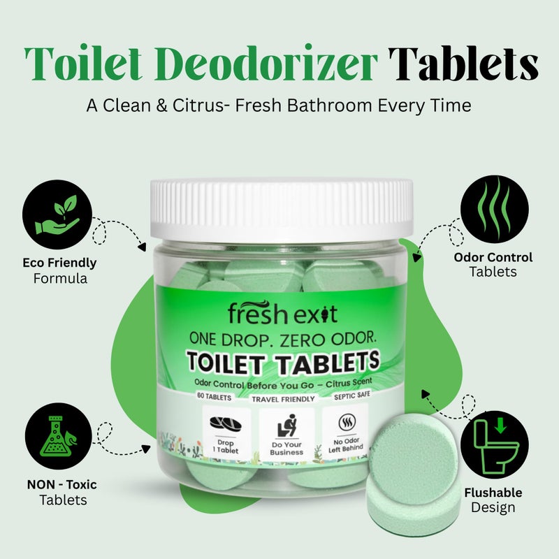 FreshExit Toilet Deodorizer Tablets â€“ Drop One In and Go â€“ 60 Count Citrus Scent â€“ Odor Elimination for Bathroom â€“ Replaces Toilet Spray â€“ Long Lasting â€“ Fresh Bowl Freshener - Image 2