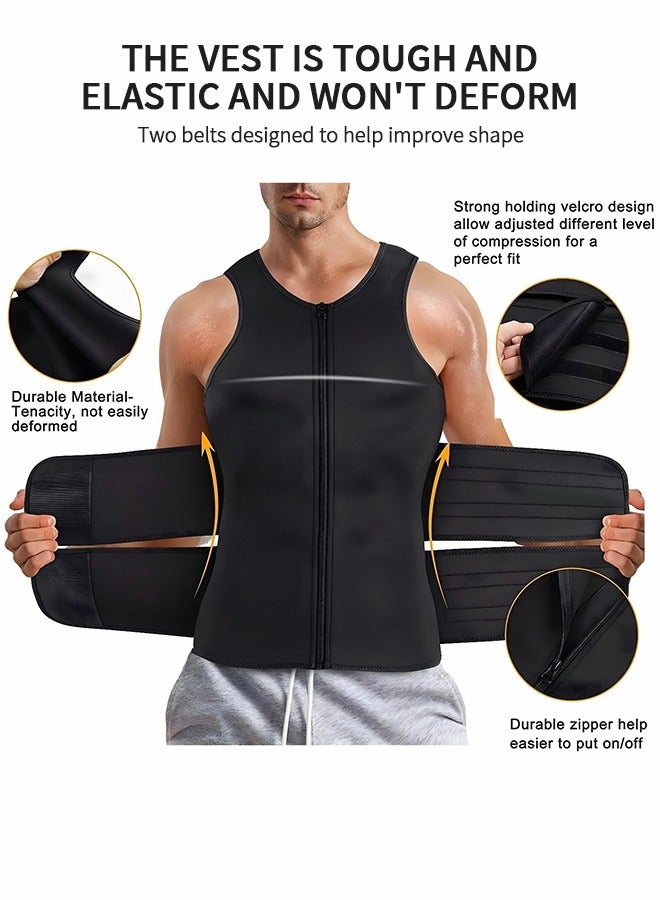 GROIC Men's Waist Trainer Sauna Vest Weight Loss Body Shaper Sweat Vest for Men with Double Belt and Zipper, Corset Plus Size XL - Image 3