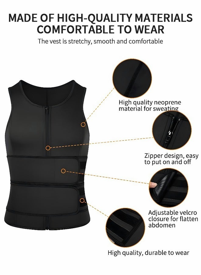 GROIC Men's Waist Trainer Sauna Vest Weight Loss Body Shaper Sweat Vest for Men with Double Belt and Zipper, Corset Plus Size XL - Image 2