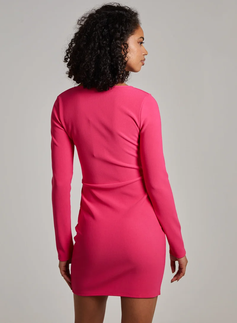 Pink Vanilla Bandage Square Neck Long Sleeved Dress