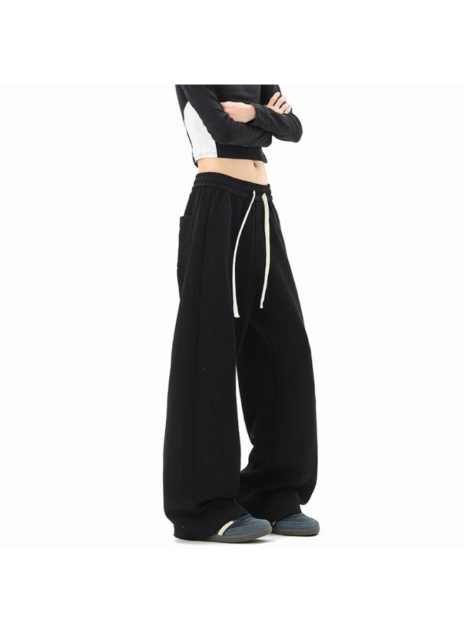 Dingfengbaoluo American Style Heavyweight Sweatpants Men Autumn Winter Loose Simple Curved Straight Casual Trousers Hnd75jr Black XL - Image 4