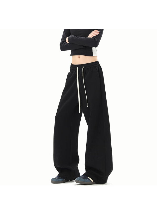 Dingfengbaoluo American Style Heavyweight Sweatpants Men Autumn Winter Loose Simple Curved Straight Casual Trousers Hnd75jr Black XL - Image 2