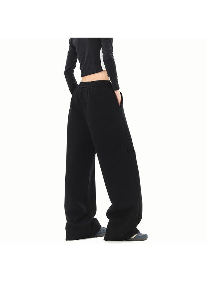 Dingfengbaoluo American Style Heavyweight Sweatpants Men Autumn Winter Loose Simple Curved Straight Casual Trousers Hnd75jr Black XL - Image 5