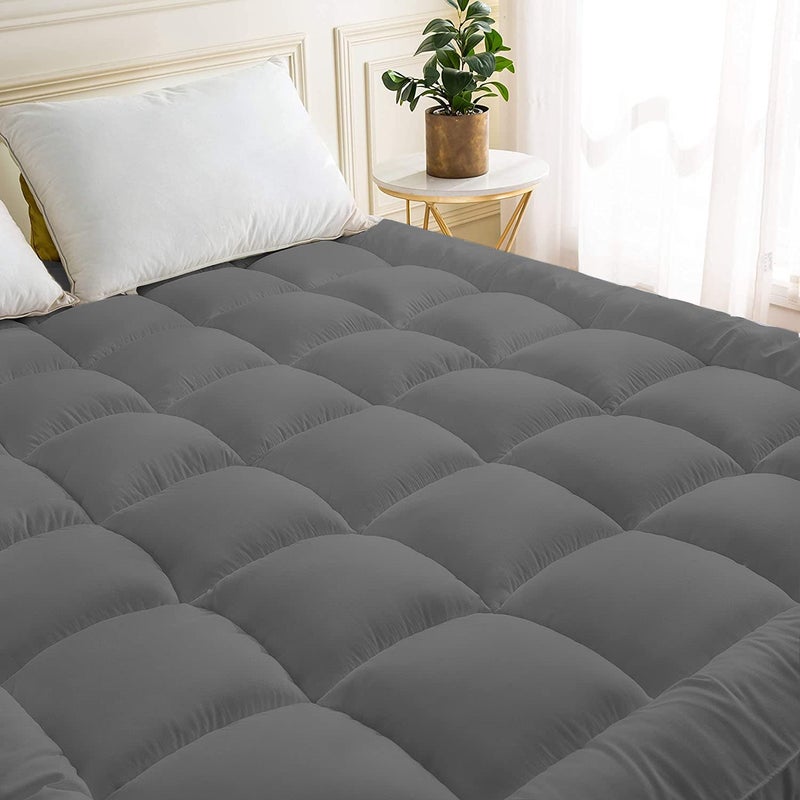 Texlux Mattress Pad Pillow Top Mattress Cover Quilted Fitted Mattress Protector Cotton Mattress TopperSize72X78InchGrey - Image 1