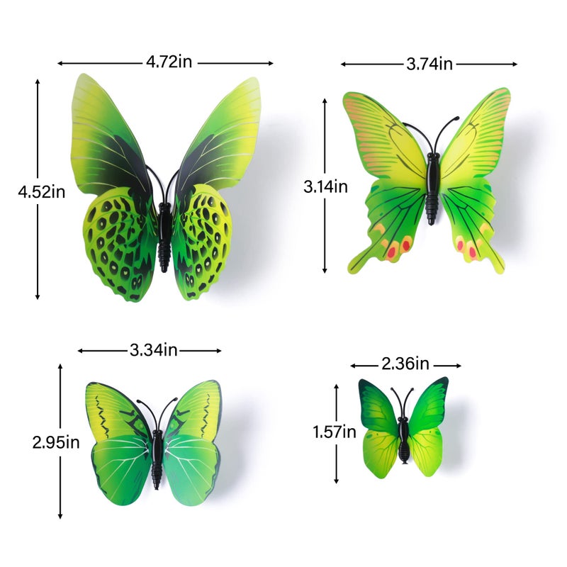 LiveGallery 72 PCS Green Removable 3D DIY Beautiful Butterfly Wall Decals Colorful Butterflies Art Decor Wall Stickers Murals for Kids Baby Boy Girls Bedroom Classroom Offices (Green) - Image 2