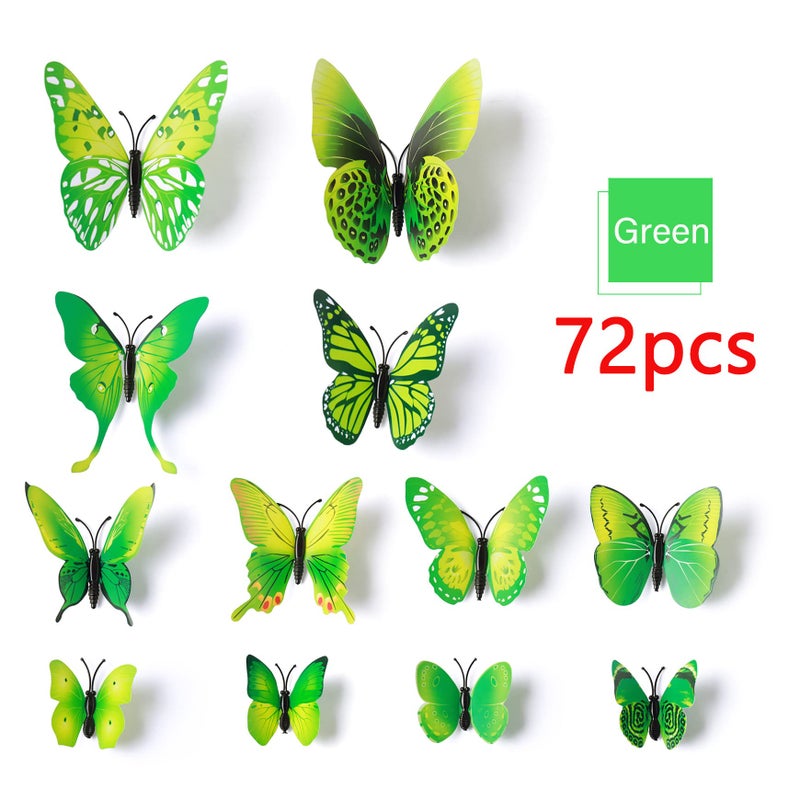 LiveGallery 72 PCS Green Removable 3D DIY Beautiful Butterfly Wall Decals Colorful Butterflies Art Decor Wall Stickers Murals for Kids Baby Boy Girls Bedroom Classroom Offices (Green) - Image 4