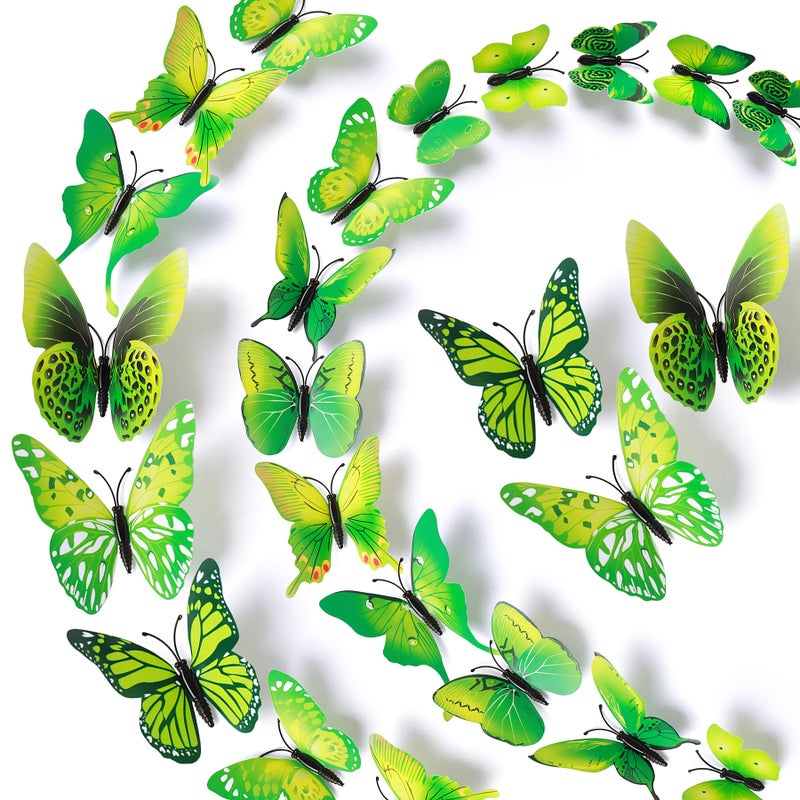 LiveGallery 72 PCS Green Removable 3D DIY Beautiful Butterfly Wall Decals Colorful Butterflies Art Decor Wall Stickers Murals for Kids Baby Boy Girls Bedroom Classroom Offices (Green) - Image 1