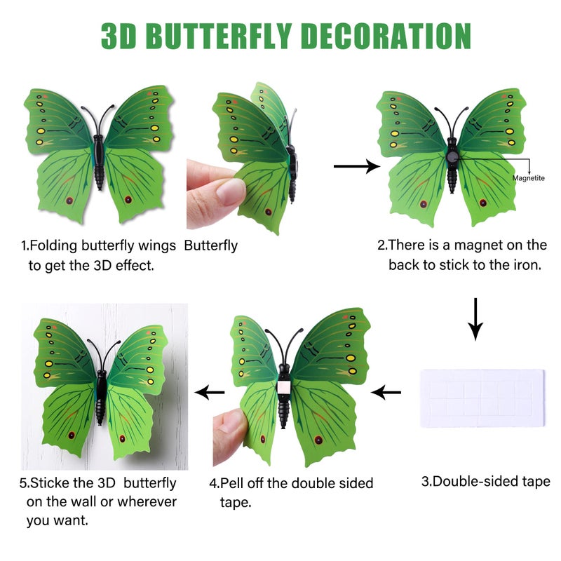 LiveGallery 72 PCS Green Removable 3D DIY Beautiful Butterfly Wall Decals Colorful Butterflies Art Decor Wall Stickers Murals for Kids Baby Boy Girls Bedroom Classroom Offices (Green) - Image 3