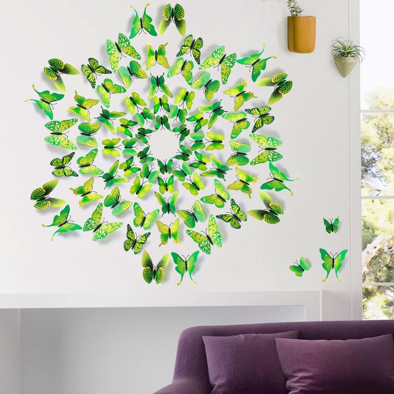 LiveGallery 72 PCS Green Removable 3D DIY Beautiful Butterfly Wall Decals Colorful Butterflies Art Decor Wall Stickers Murals for Kids Baby Boy Girls Bedroom Classroom Offices (Green) - Image 5