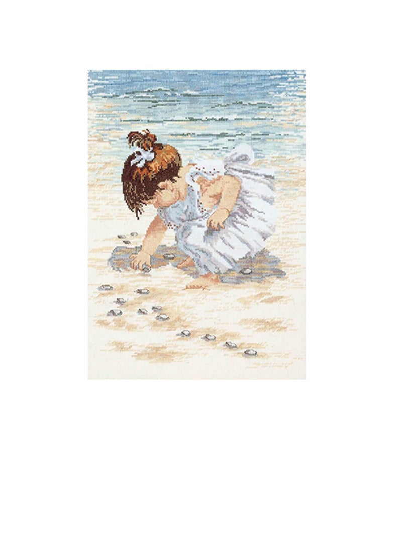 Cross Stitch Kit Collecting Shells 12in x 16in - Image 1
