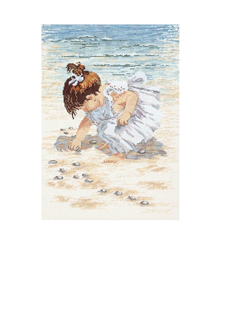 Cross Stitch Kit Collecting Shells 12in x 16in - Image 2