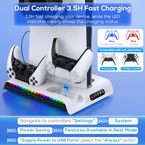 FASTSNAIL Charging Stand with Cooling Fan for PS5 Original/Slim/Pro, Dual Controller Charger Station with 9 RGB Lights, Headset Hook, 3 Cooler Fans and LED, Accessories Kit for PS5/Slim/Pro Console - Image 5