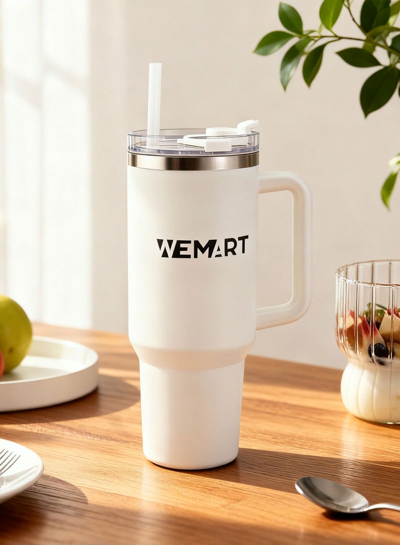 WEMART water bottle,water bottle stainless steel,Stainless steel water bottle with handle and straw,Stainless steel water bottle with handle and straw, capacity 40oz/1200ml, keeps hot or cold, suitable for office, travel, bedroom and car - Image 1