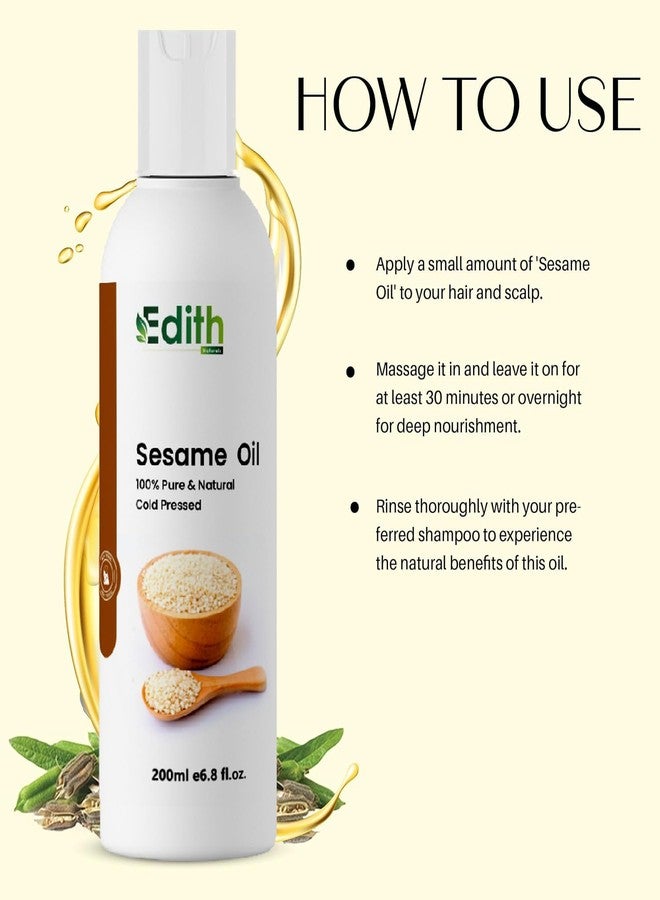 EDITH زيت السمسم العضوي من إديث للشعر والبشرة - معصور على البارد، نقي وطبيعي - 200 مل - Image 5
