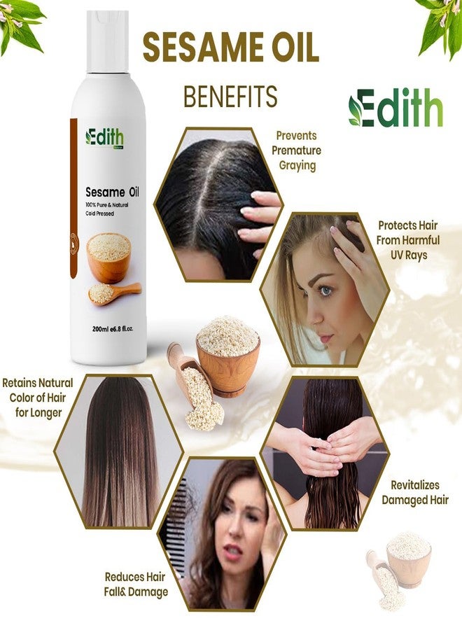 EDITH زيت السمسم العضوي من إديث للشعر والبشرة - معصور على البارد، نقي وطبيعي - 200 مل - Image 2