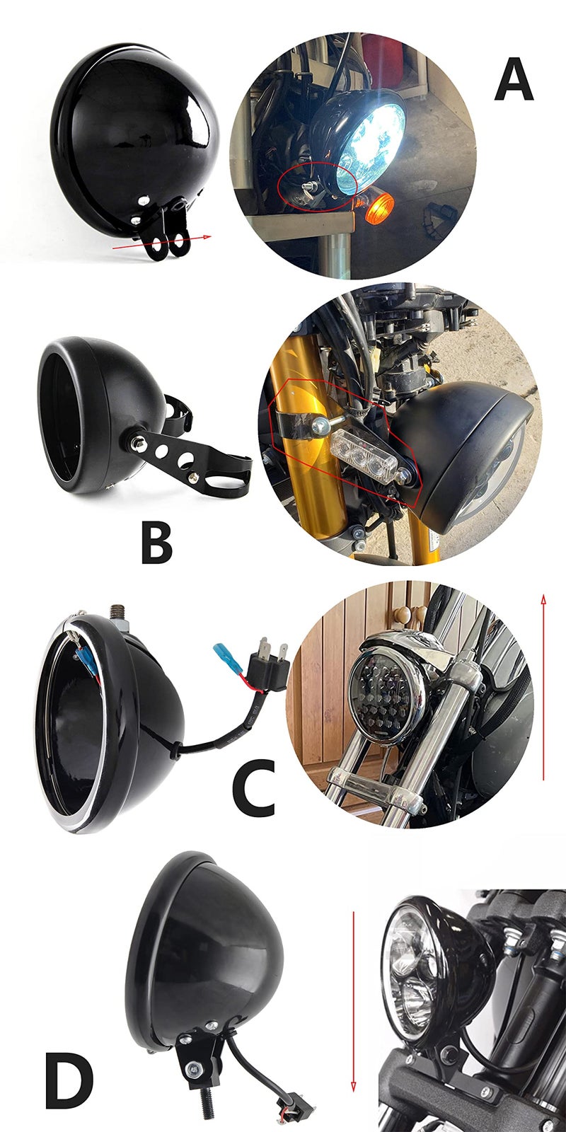 Autokun 5.75" Headlight Housing Motorcycle 5 3/4 inch Round LED Headlight Bucket for Motorcycle Headlamp Mounting, Black - Image 3