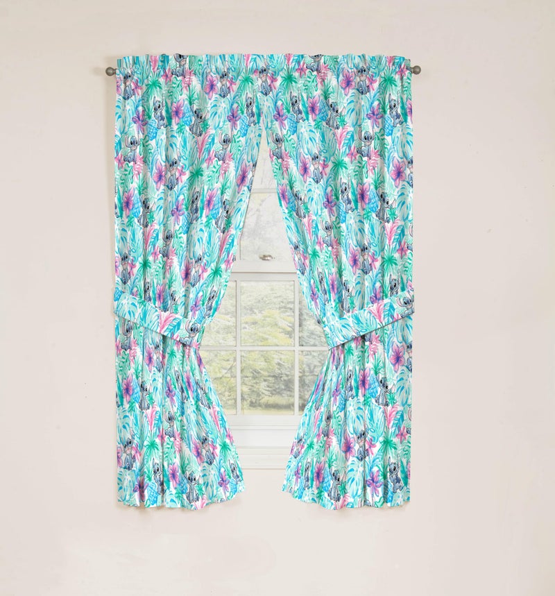 Jay Franco Window Curtains for Kids Bedroom 4-Piece Drape Set with 2 Tiebacks, Blue - Lilo & Stitch, 42" W x 63" L (Pack of 2) - Image 4