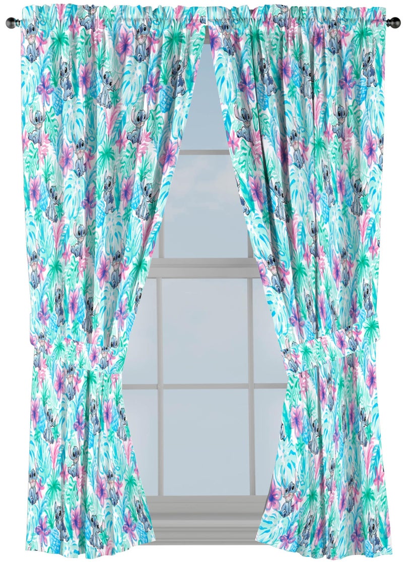 Jay Franco Window Curtains for Kids Bedroom 4-Piece Drape Set with 2 Tiebacks, Blue - Lilo & Stitch, 42" W x 63" L (Pack of 2) - Image 1
