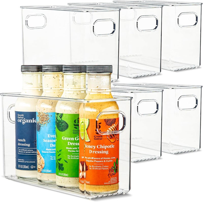 PrimeBox Plastic Food Storage 6 Pack Clear Container Bin with Handles for Organizing Kitchen, Pantry, Refrigerator, Freezer, Pantry, Cabinet, Closet, Bathroom. 10”x4”x6” - Image 1