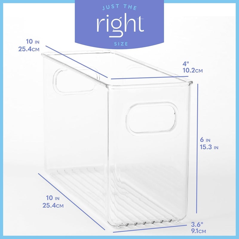 PrimeBox Plastic Food Storage 6 Pack Clear Container Bin with Handles for Organizing Kitchen, Pantry, Refrigerator, Freezer, Pantry, Cabinet, Closet, Bathroom. 10”x4”x6” - Image 3