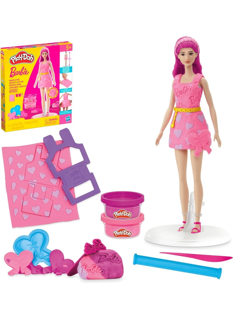 Play-Doh Barbie Hearts and Hair Set, Make Doll Clothes with Modeling Compound & 10 Fashion Accessories - Image 1