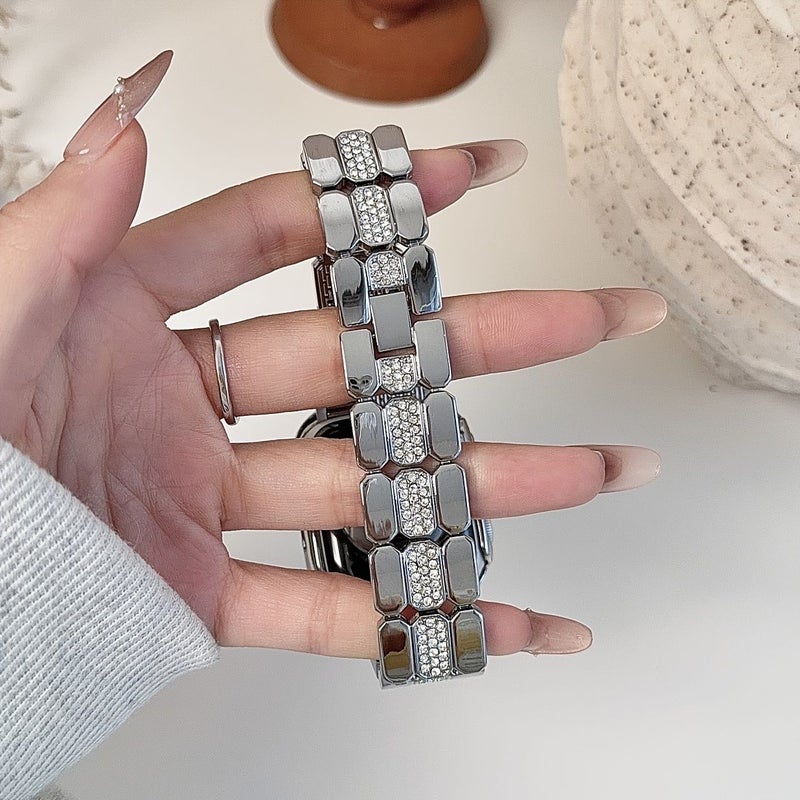 Rose Golden Metal Watch Band With Diamond Grid For Apple Watch 42 44 45 46 49mm - Image 5