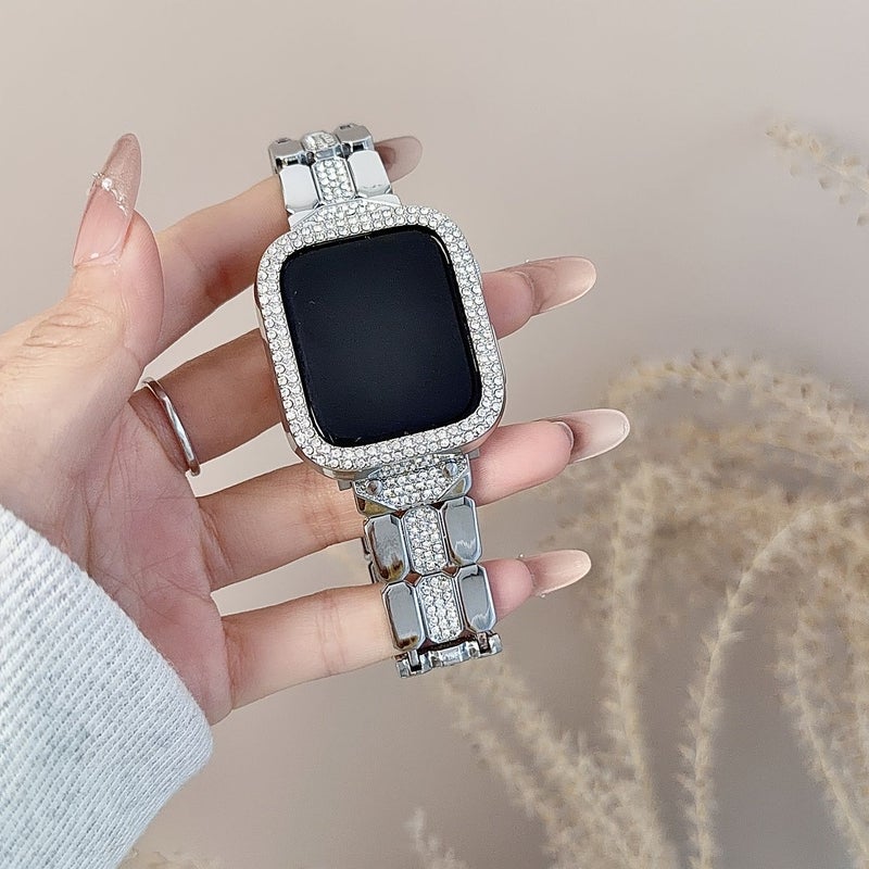 Rose Golden Metal Watch Band With Diamond Grid For Apple Watch 42 44 45 46 49mm - Image 4