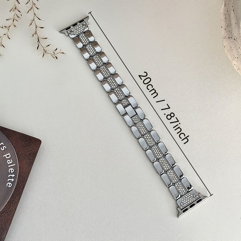 Rose Golden Metal Watch Band With Diamond Grid For Apple Watch 42 44 45 46 49mm - Image 2