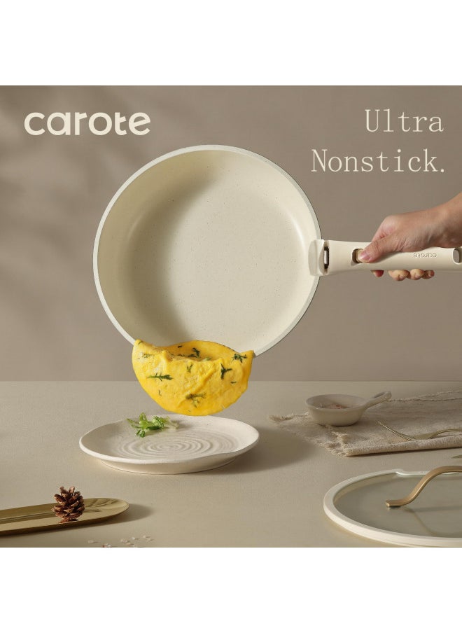 CAROTE CAROTE 19pcs Pots and Pans Set Non Stick, Cookware Set with Detachable Handle, Kitchen Cookware Sets with Removable Handle, RV Cookware Set, Oven Safe, Cream White  - Image 2