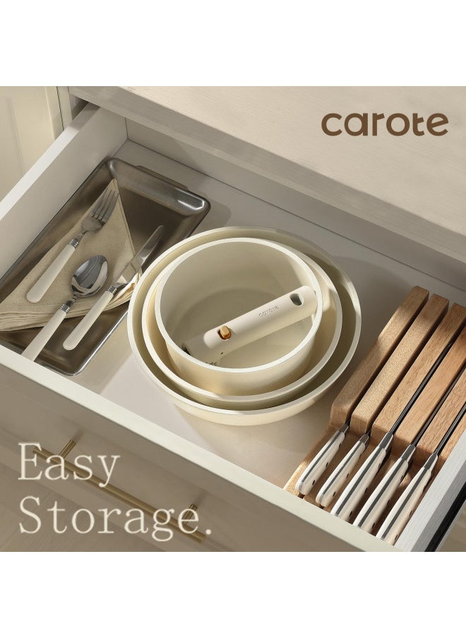 CAROTE CAROTE 19pcs Pots and Pans Set Non Stick, Cookware Set with Detachable Handle, Kitchen Cookware Sets with Removable Handle, RV Cookware Set, Oven Safe, Cream White  - Image 3