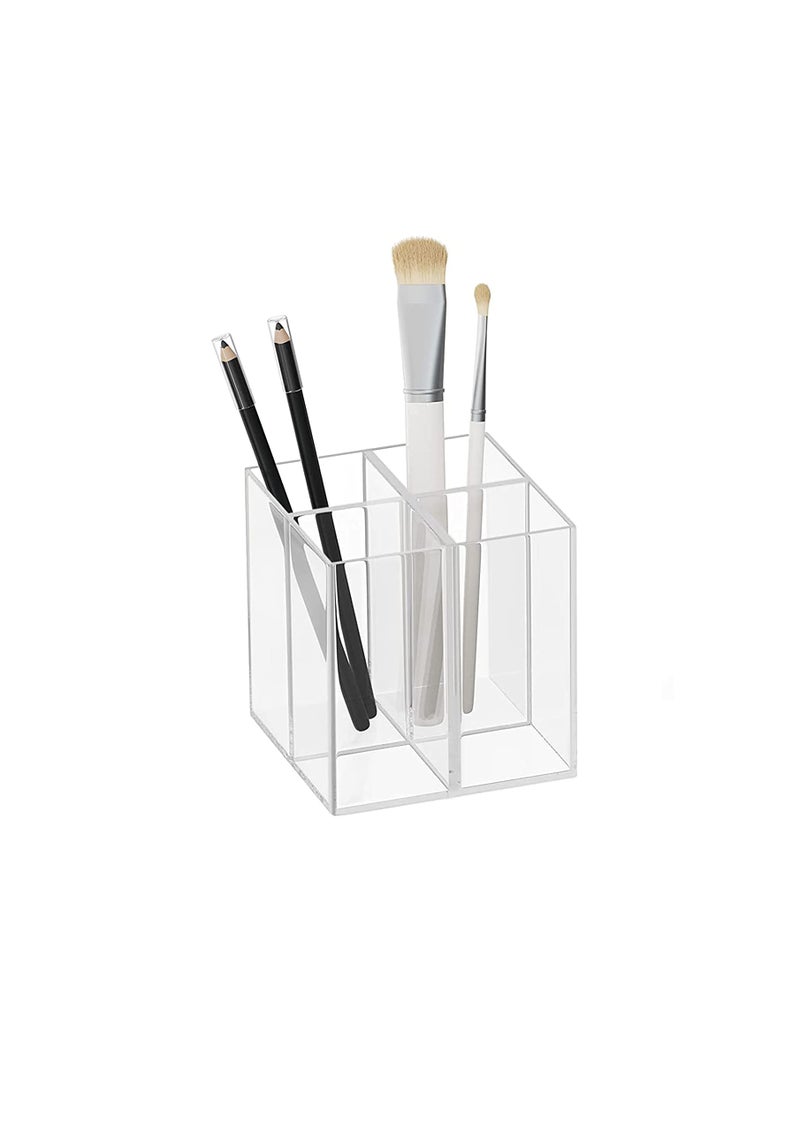 Fanassyy Clear Acrylic 4-Slot Makeup Brush Holder Organizer – Stylish Cosmetics, Eyeliner, and Pencil Storage Stand for Vanity or Bathroom Countertop (Pack of 1) - Image 1