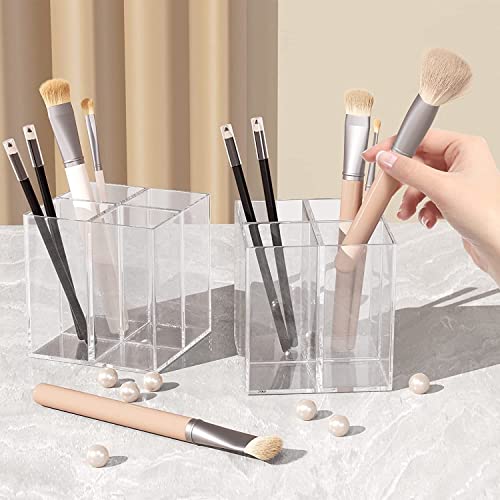 Fanassyy Clear Acrylic 4-Slot Makeup Brush Holder Organizer – Stylish Cosmetics, Eyeliner, and Pencil Storage Stand for Vanity or Bathroom Countertop (Pack of 1) - Image 3