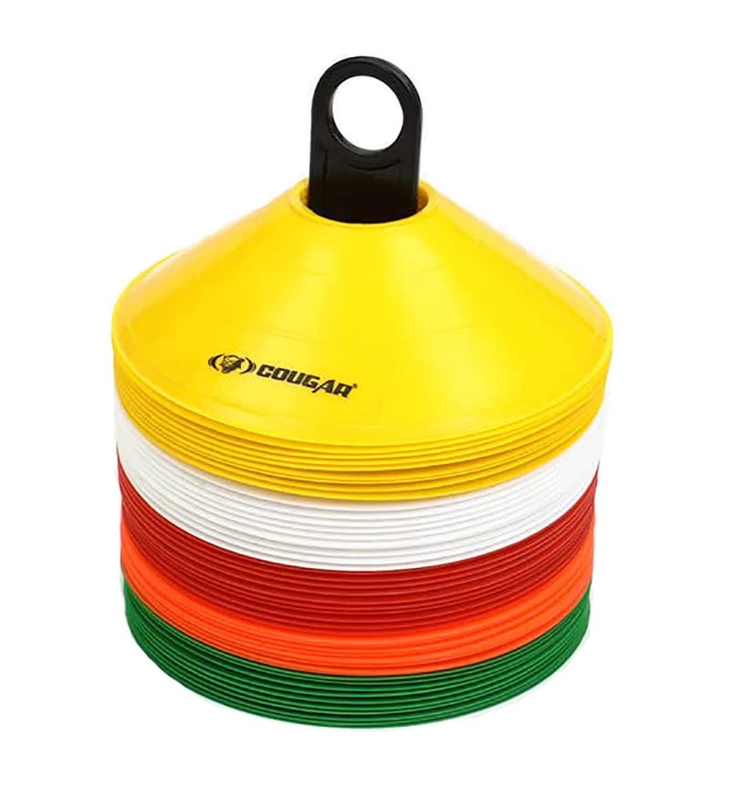 Cougar Cone Marker, Cone Marker Set, 50Pcs Sports Agility Training Space Soccer Saucer Ground Marker Cone Multicolour | for Football, Cricket, Track and Field Sports - Image 1
