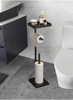 Black Toilet Paper Holder Stand Free Standing Toilet Paper Storage Holder with Shelf Bathroom Floor Toilet Paper Roll Holder Stand Up Tissue Toilet Paper Dispenser