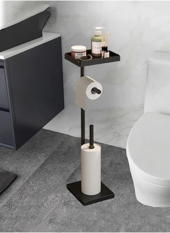 MIXDE - Black Toilet Paper Holder Stand Free Standing Toilet Paper Storage Holder with Shelf Bathroom Floor Toilet Paper Roll Holder Stand Up Tissue Toilet Paper Dispenser - Image 1