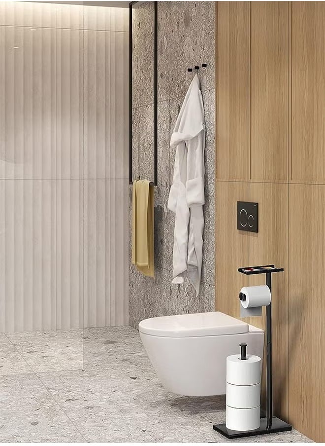 MIXDE - Black Toilet Paper Holder Stand Free Standing Toilet Paper Storage Holder with Shelf Bathroom Floor Toilet Paper Roll Holder Stand Up Tissue Toilet Paper Dispenser - Image 1