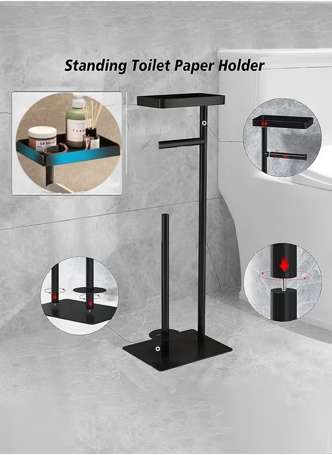 MIXDE - Black Toilet Paper Holder Stand Free Standing Toilet Paper Storage Holder with Shelf Bathroom Floor Toilet Paper Roll Holder Stand Up Tissue Toilet Paper Dispenser - Image 1