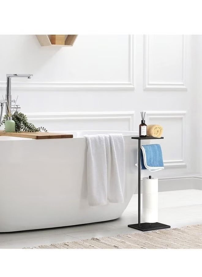 MIXDE - Black Toilet Paper Holder Stand Free Standing Toilet Paper Storage Holder with Shelf Bathroom Floor Toilet Paper Roll Holder Stand Up Tissue Toilet Paper Dispenser - Image 1