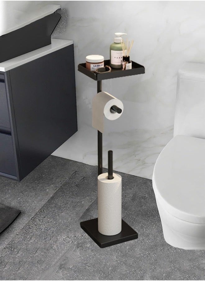 MIXDE - Black Toilet Paper Holder Stand Free Standing Toilet Paper Storage Holder with Shelf Bathroom Floor Toilet Paper Roll Holder Stand Up Tissue Toilet Paper Dispenser - Image 1