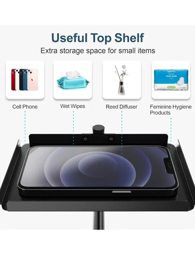 MIXDE - Black Toilet Paper Holder Stand Free Standing Toilet Paper Storage Holder with Shelf Bathroom Floor Toilet Paper Roll Holder Stand Up Tissue Toilet Paper Dispenser - Image 1