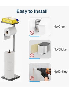 MIXDE Black Toilet Paper Holder Stand Free Standing Toilet Paper Storage Holder with Shelf Bathroom Floor Toilet Paper Roll Holder Stand Up Tissue Toilet Paper Dispenser  - Image 5