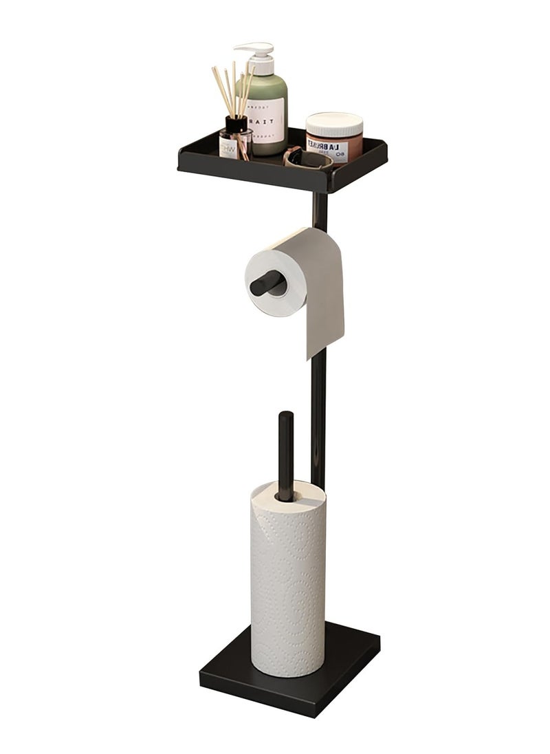 MIXDE - Black Toilet Paper Holder Stand Free Standing Toilet Paper Storage Holder with Shelf Bathroom Floor Toilet Paper Roll Holder Stand Up Tissue Toilet Paper Dispenser - Image 1