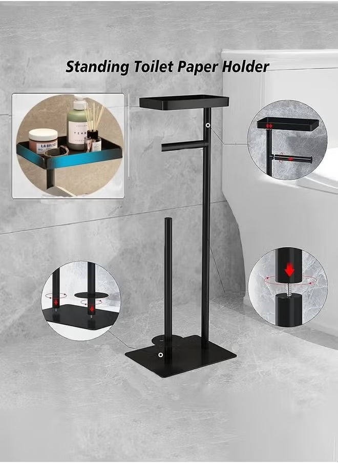 MIXDE - Black Toilet Paper Holder Stand Free Standing Toilet Paper Storage Holder with Shelf Bathroom Floor Toilet Paper Roll Holder Stand Up Tissue Toilet Paper Dispenser - Image 1