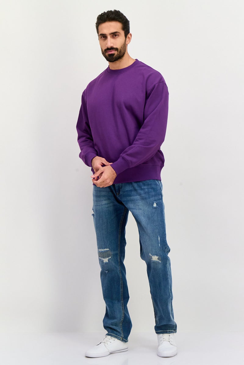 ESPRIT Men Ribbed Neck Plain Long Sleeves Sweatshirt, Purple - Image 3