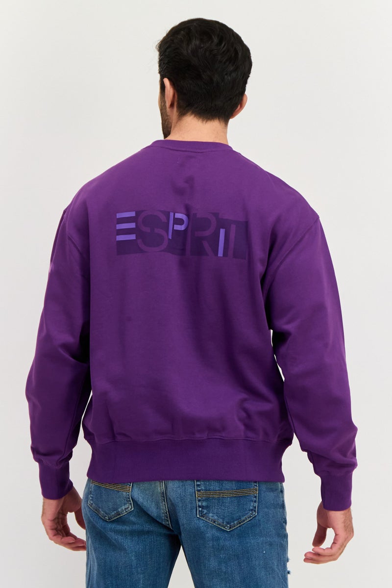 ESPRIT سويت شيرت رجالي بأكمام طويلة و ياقة مضلعة، بنفسجي - Image 4