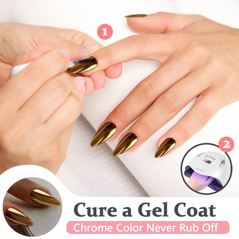 KQueenest Chrome Gold Press on Nails Medium Almond, KQueenest Mirror Metal Stiletto Fake Acrylic Nails with Bling Design, Cute Medium Glue on Nails for Prom Party Wear, Glazed False Nails Press ons in 24 Pcs - Image 4