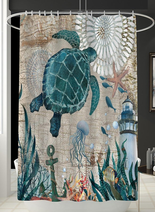 Planially 4Pcs Sea Turtle Shower Curtain Sets, Ocean Turtle Bathroom Sets with Shower Curtain and Rugs Durable Waterproof Curtains with 12 Hooks - Image 5