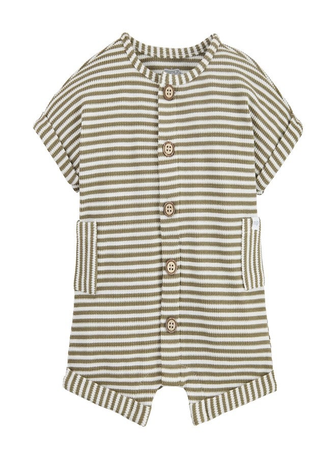 Mud Pie Children's Green Stripe Waffle Romper; 9-12M